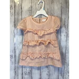 BCBGirls Peach Cotton Embroidered Tiered Ruffle Dress Size 6